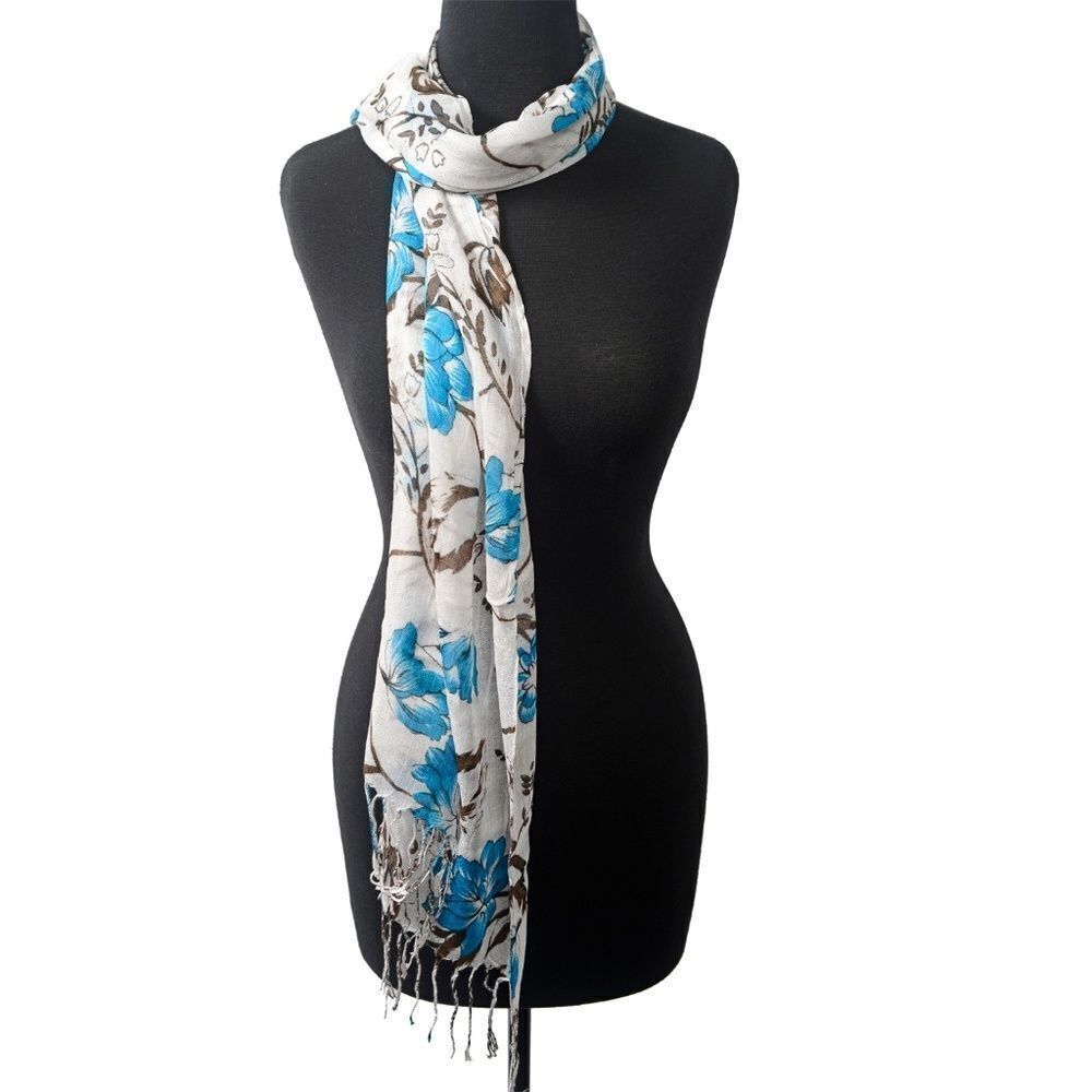 Scarf Blue and White Abstract 100% Cotton